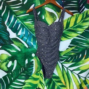 EUC $160 Women's Sz 6 Bond Eye Multi Cup Navy Beige Gold One Piece Swimsuit